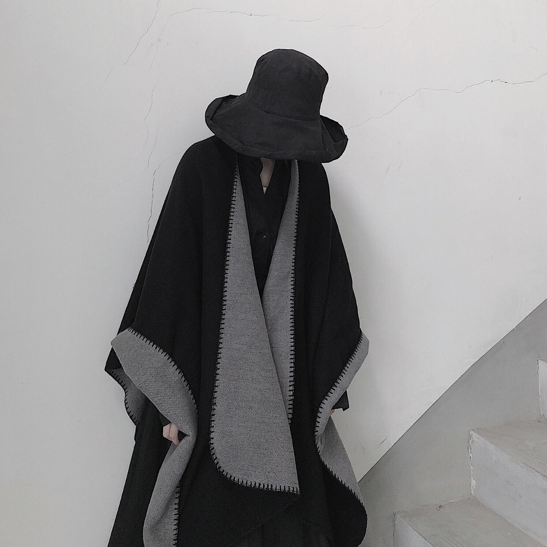 3 in 1 Faux Cashmere Black Warm Cloak Scarves
