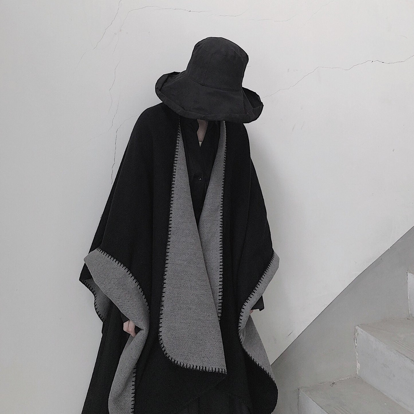 3 in 1 Faux Cashmere Black Warm Cloak Scarves