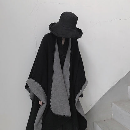 3 in 1 Faux Cashmere Black Warm Cloak Scarves