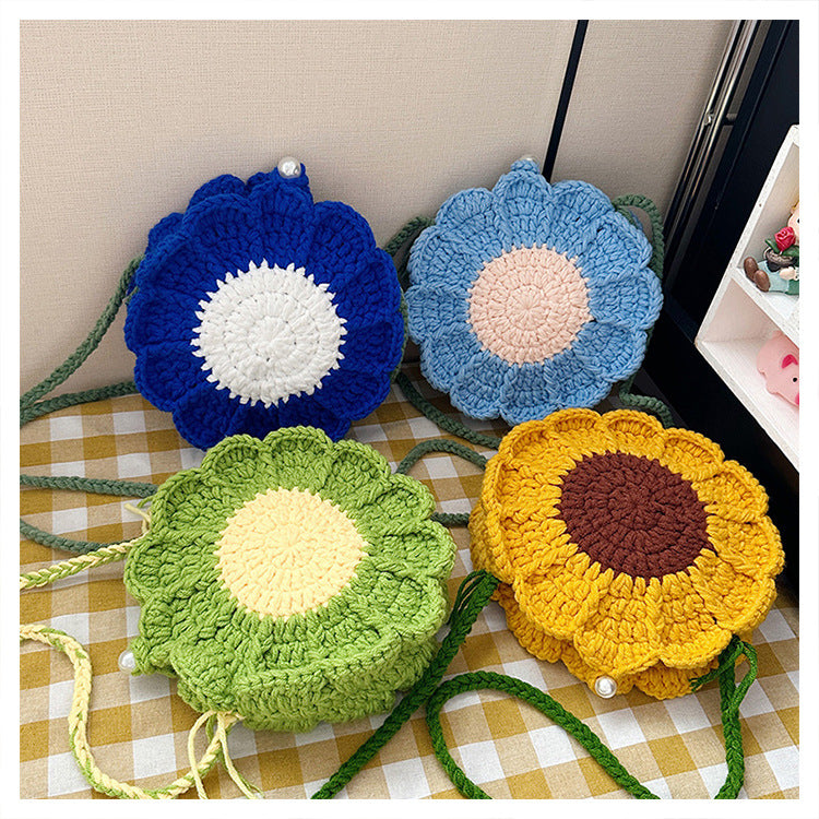 Designed Handmade Crochet 3d Sunflower Mini Shoulder Bags