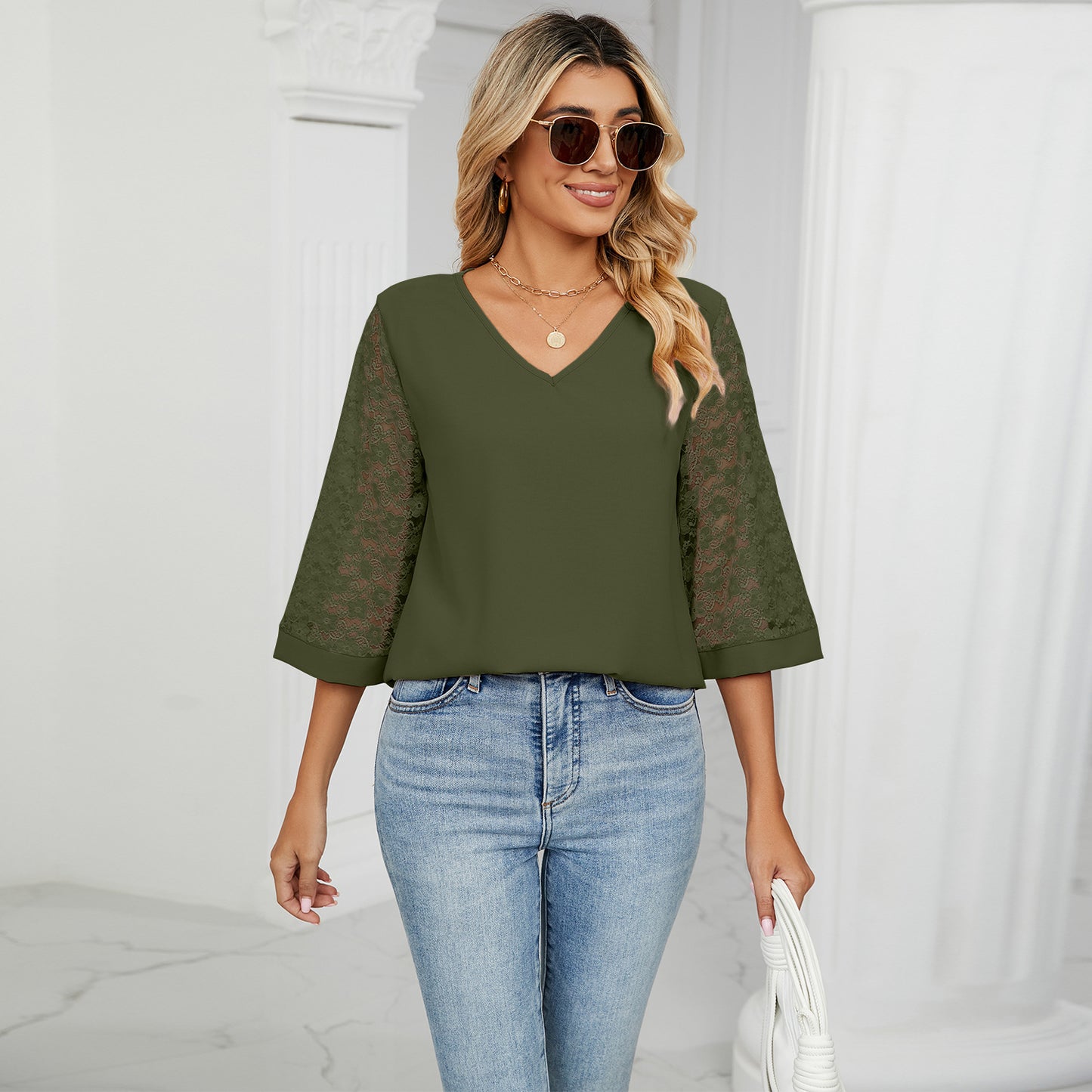 Fashion Summer Chiffon 3/4 Sleeves Women Blouses
