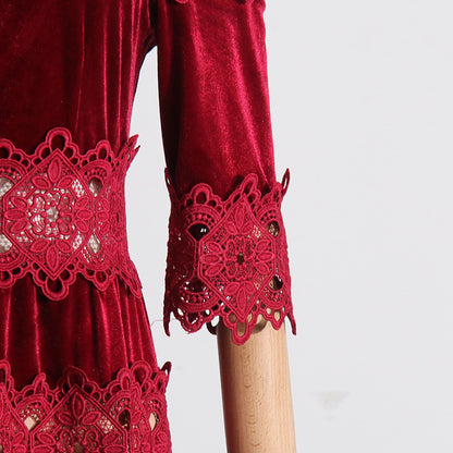 Vintage High Neck Designed Lace Long Dresses