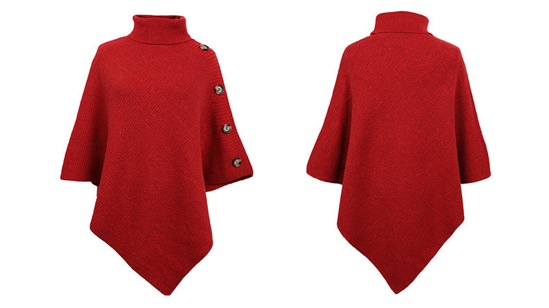 Casual High Neck Knitted Cloak Coats for Women