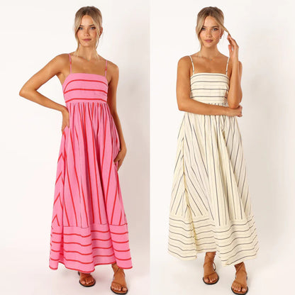 Casual Summer Striped Sleeveless Long Dresses