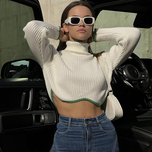 Fashion Irregular Turtleneck Pullover Short Sweaters