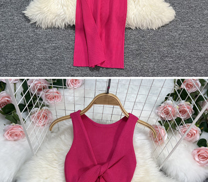 Sexy Summer Twist Designed Knitted Tank Top Elastic Dresses