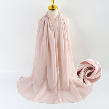 Women Pearl Chiffon Scarf Solid Color Bubble Towel Versatile Scarves