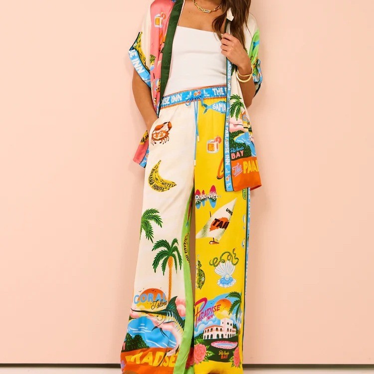 Fashion Personalized Printing Short-sleeved Color Matching Holiday Leisure Tether Set