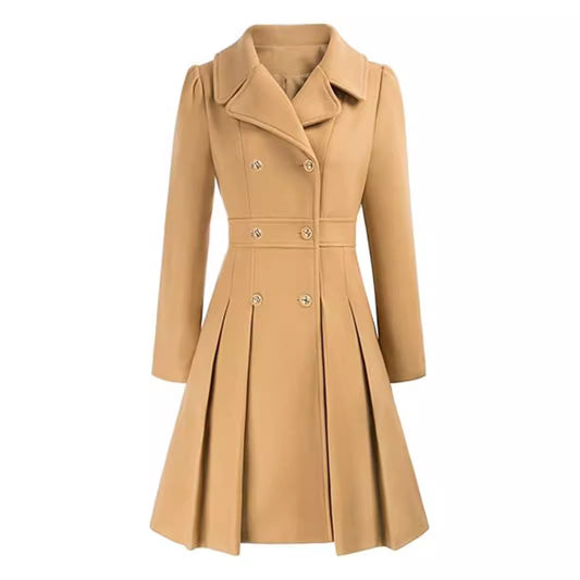 Fashion Women's Trench Coat Lapel Double-breasted Pocket A-shaped Pea Coat