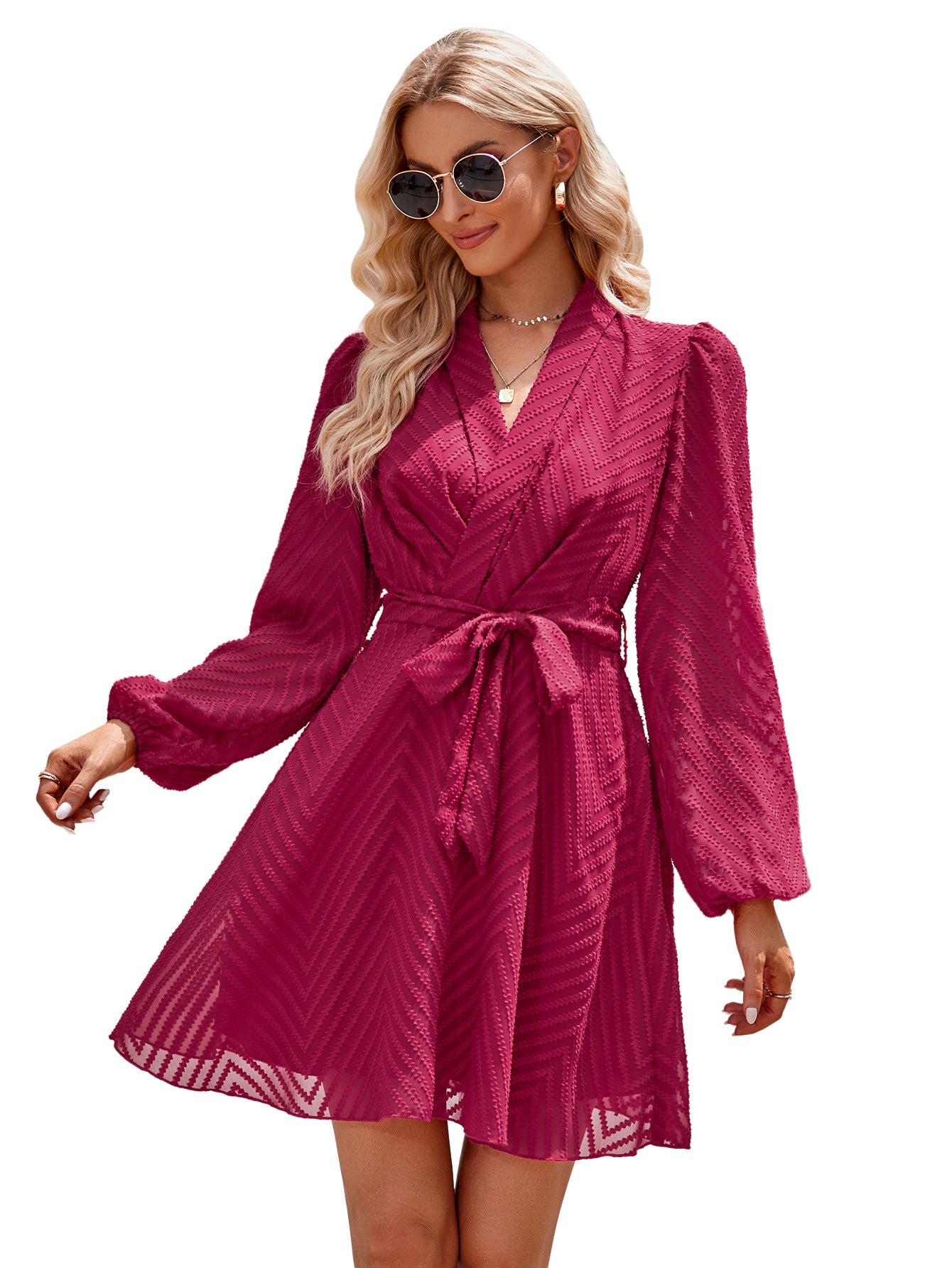 Fashion V Neck Long Sleeves Short Dresses