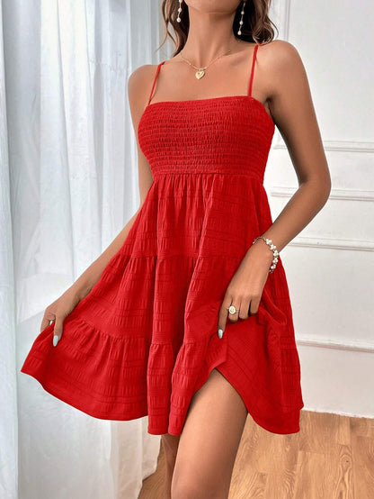 Summer Spaghetti Straps Suspender Solid Color Versatile Daily Dresses