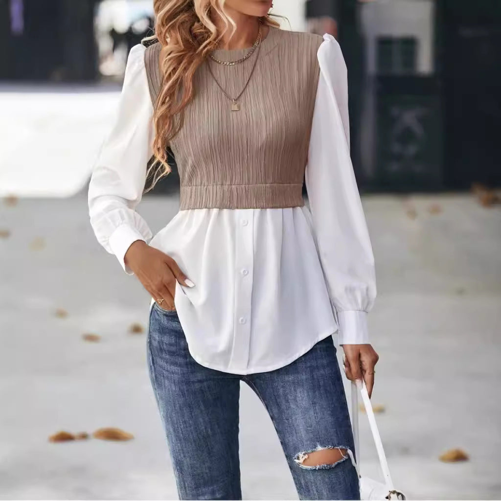 Casual Round Neck Women Blouses Shirts
