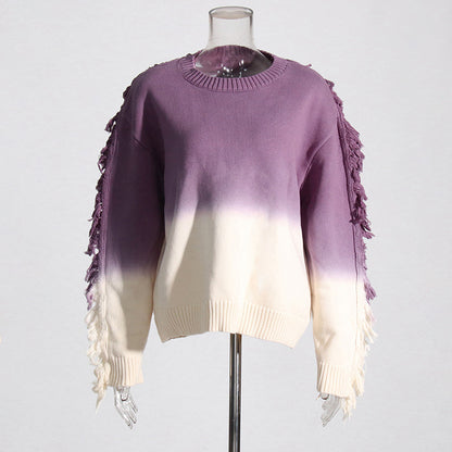Designed  Fashion Coloring Tassels Knitted Sweaters