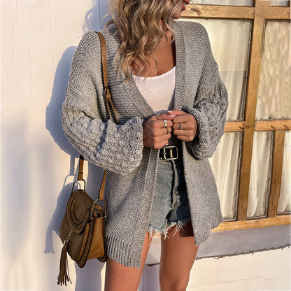 Fashion Lantern Sleeves Knitted Cardigan Coats for Women