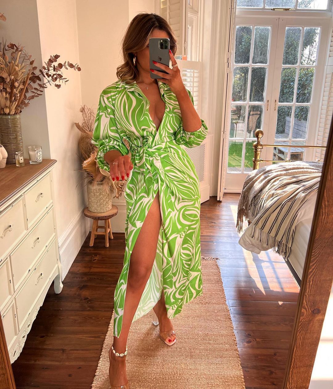 Fashion Floral Print Midi Length Dresses