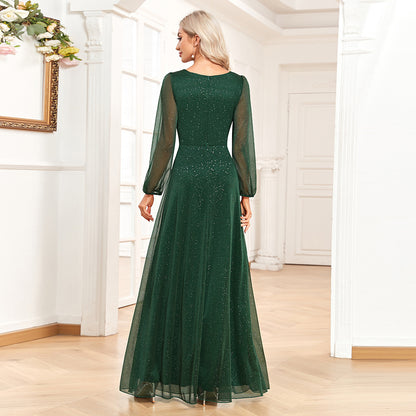 Green Chiffon V Neck Long Sleeves Party Dresses/bridesmaid Dresses