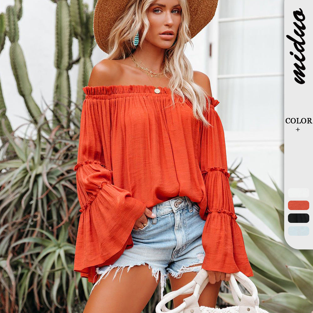 Sexy Off The Shoulder Trumpet Sleeves T Shirts