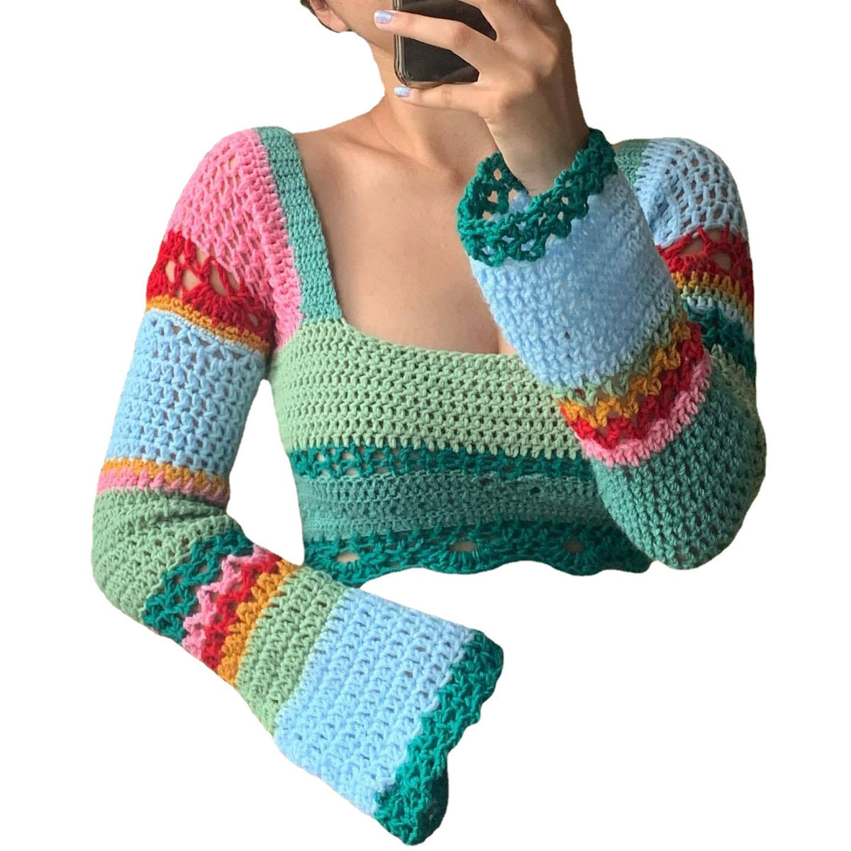 Fashion Colorful Striped Knitted Tops