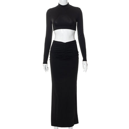 Sexy High Neck Women Tops & Skirts Suits