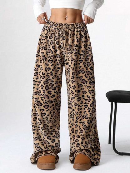 Casual Leopard Leopard Women Wide-leg Pants