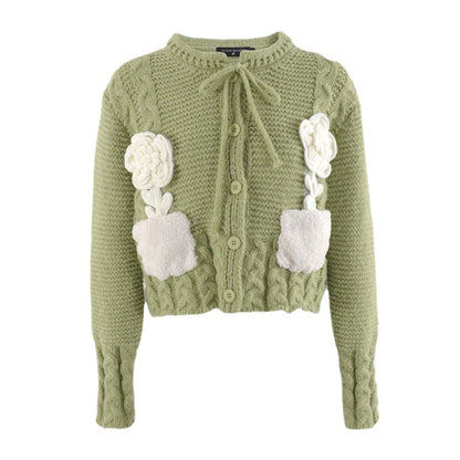 Lovely 3d Floral Design Knitted Cardigan Sweaters