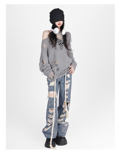 Casual Broken Holes Long Sleeves Knitted Sweaters