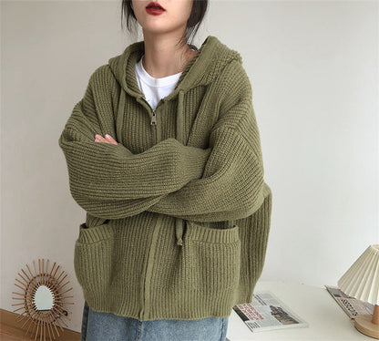 Casual Vintage Knitted Hoodies Cardigan Sweaters