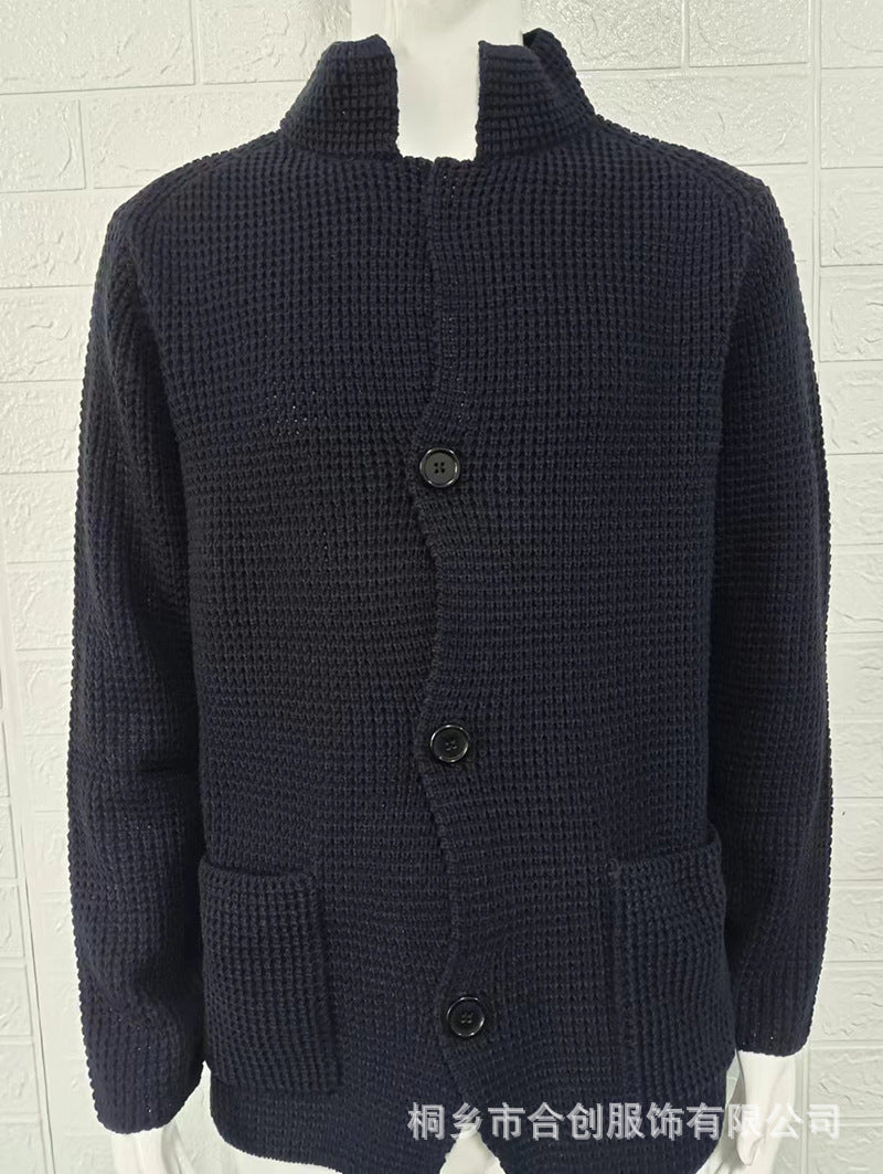 Casual Stand Collar Plus Sizes Knitted Cardigan Sweaters for Men