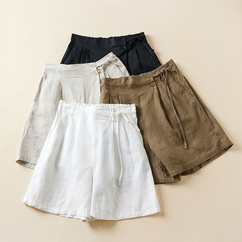Casual Linen Elastic Waist Summer Plus Sizes Shorts