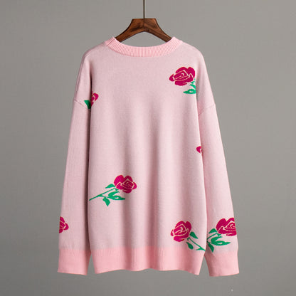 Fashion Rose Flowers Winter Knitted Women Sweaters