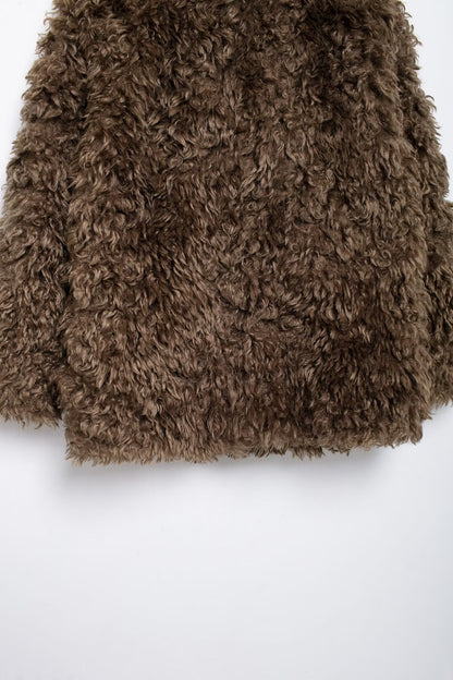 Brown Artificial Fur Short Jacket Coats