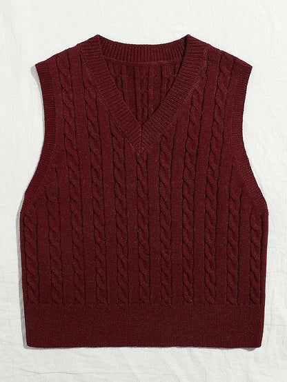 Casual V Neck Sleeveless Knitted Vest