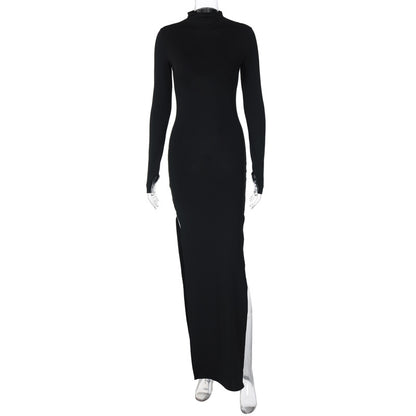 Sexy Fashion Split Front Long Sleeves Bodycon Long Dresses