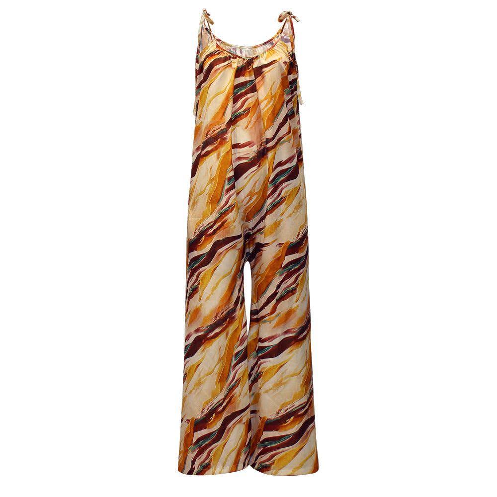 Casual Floral Print Summer Long Jumpsuits