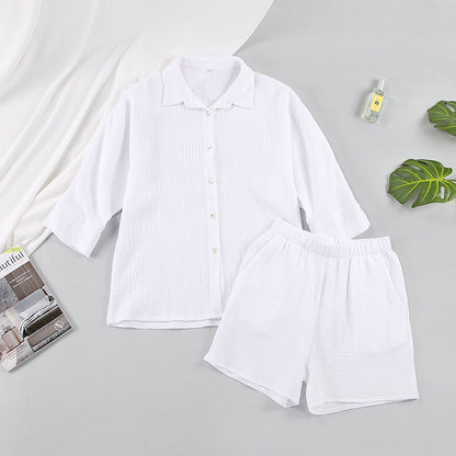 Fashion 100% Cotton Shirts & Shorts Two Pieces Sets