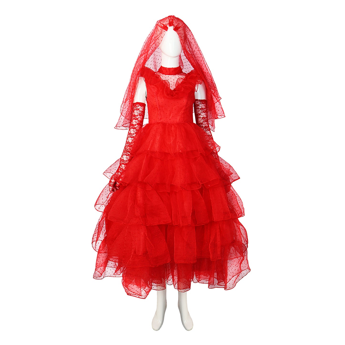 Halloween Beetle Juice Lydia Red Wedding Dress Cosplay Costume Suit