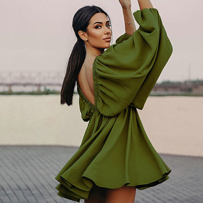 Vintage Designed Green Fall Mini Dresses