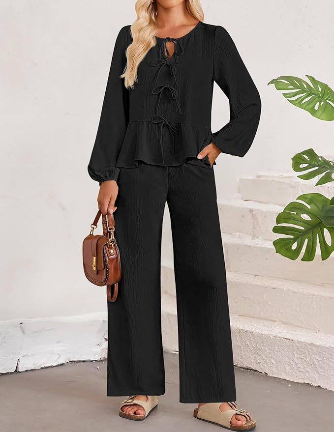 Casual Women Long Sleeves V Neck Shirts and Pants Suits