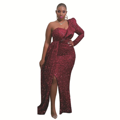 Sexy Sequined One Shoulder Long Party Dresses