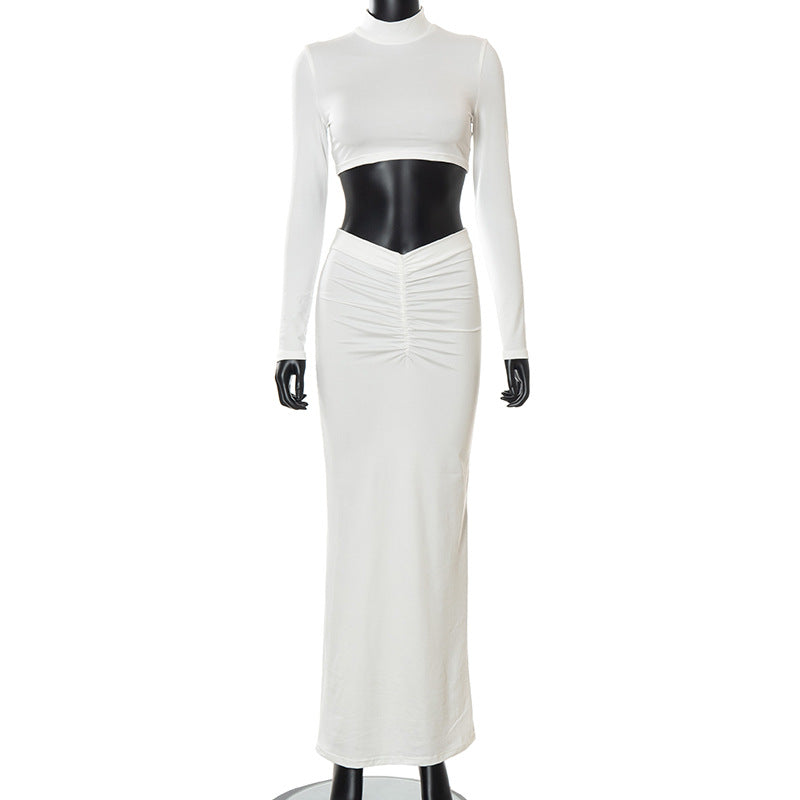 Sexy High Neck Women Tops & Skirts Suits