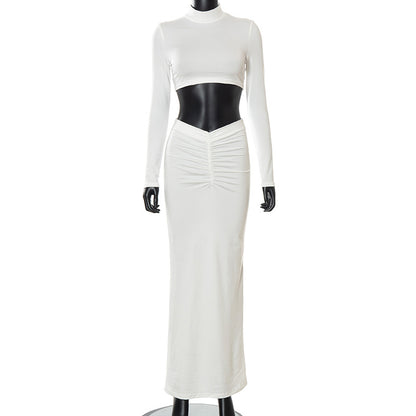 Sexy High Neck Women Tops & Skirts Suits