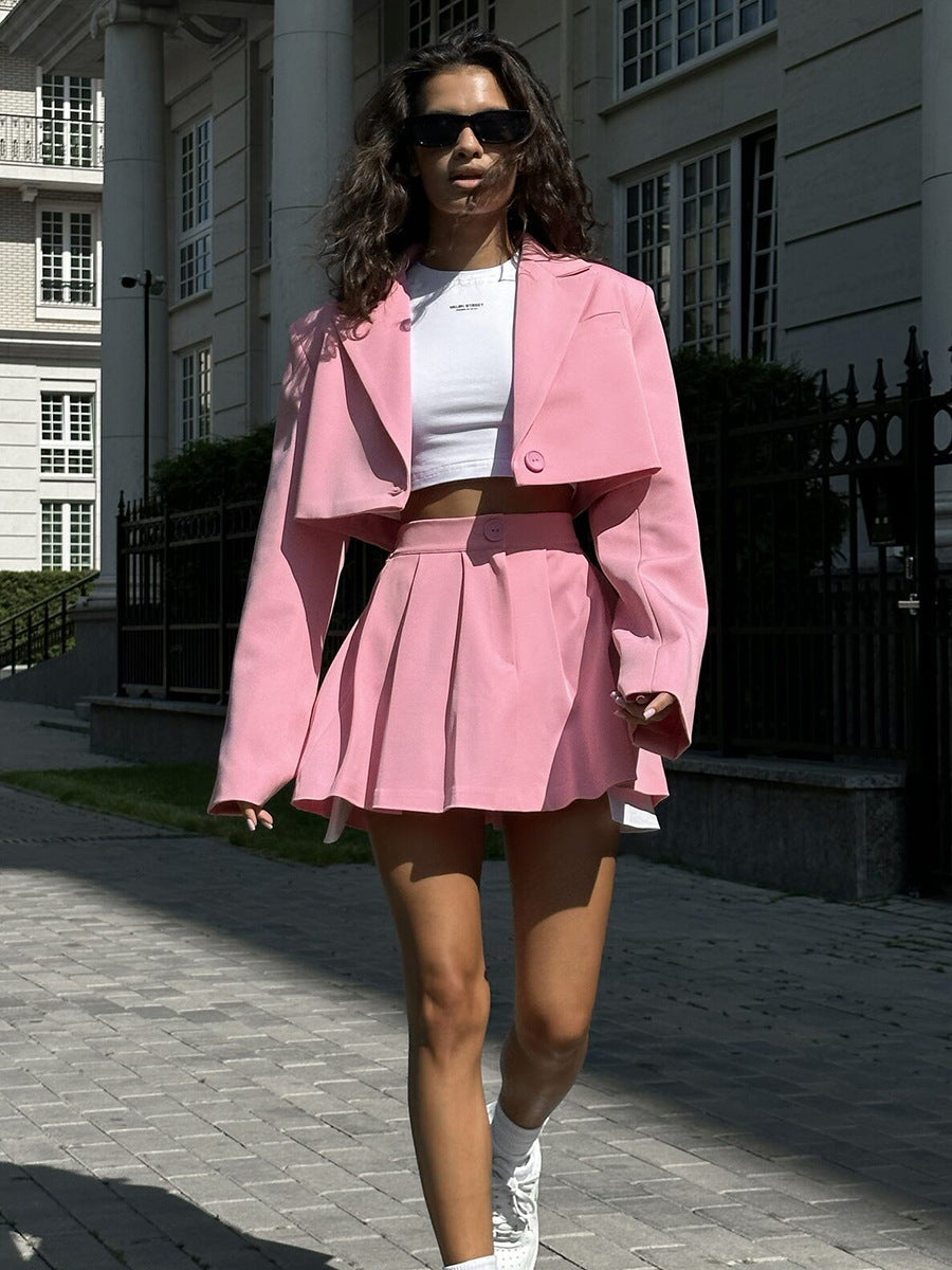 Designed Short Blazers & Mini Skirts Two Pieces Suits