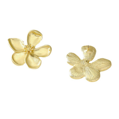 Fashion Metal Texture 3D Five-petal Flower Stud Earrings