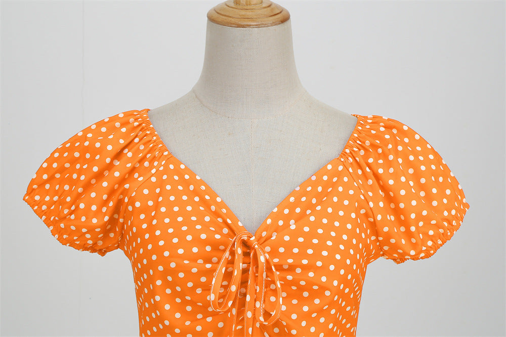 Vintage V Neck Summer Short Sleeves Dresses