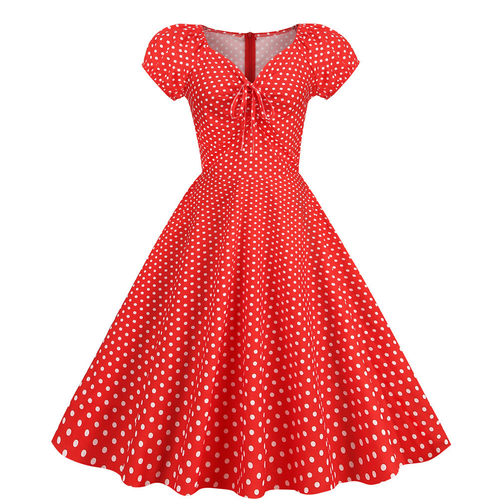 Vintage V Neck Summer Short Sleeves Dresses