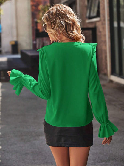 Elegant V Neck Ruffled Long Sleeves Shirts