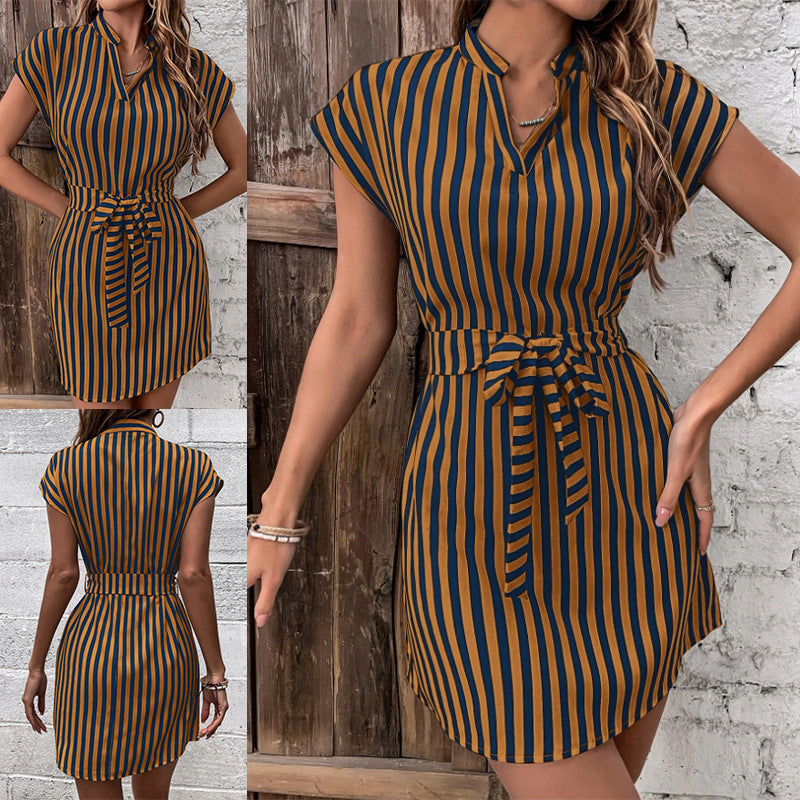 Casual Sleeveless Striped Mini Dresses