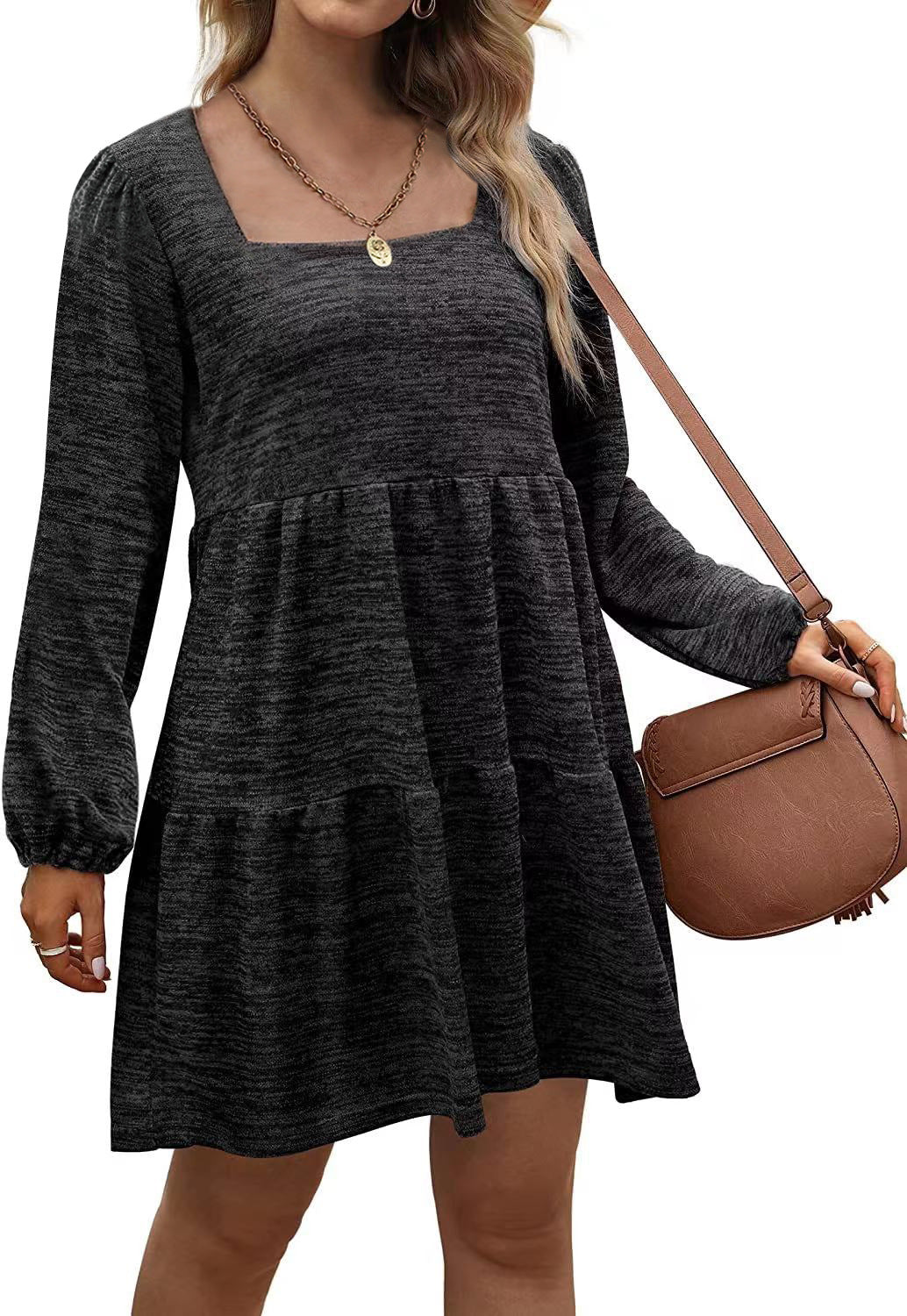 Fashion Square Neckline Fall Mini Dresses