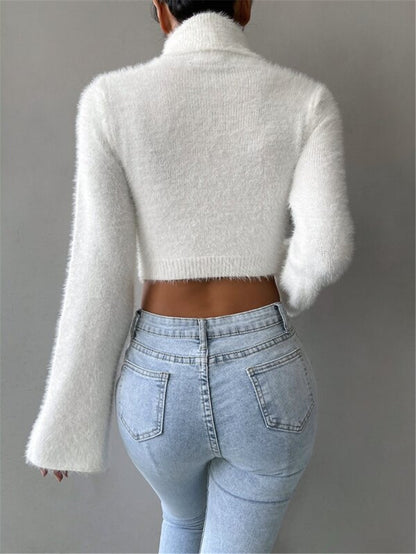 Casual High Neck Midriff Short Sweaters