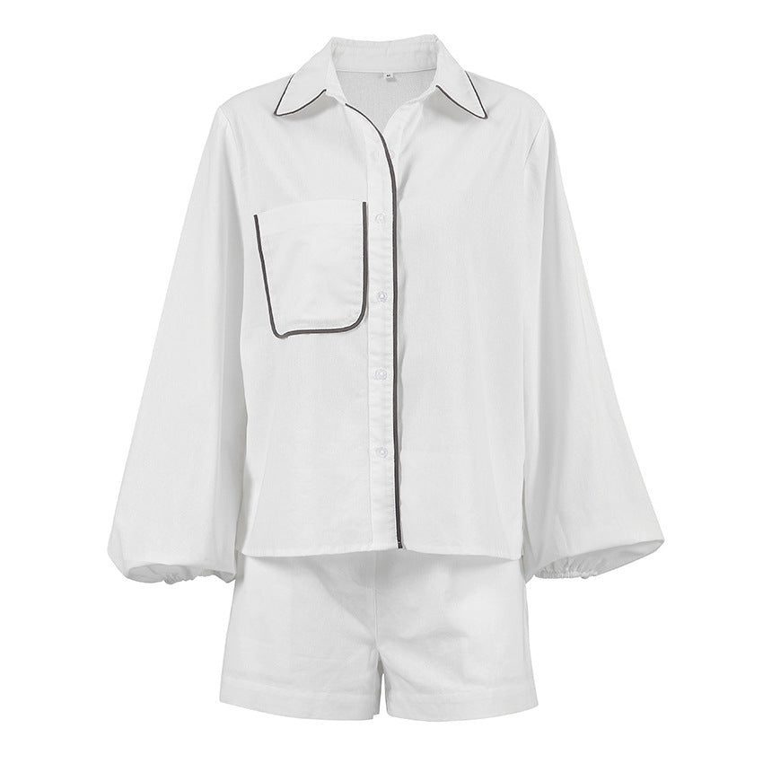 Fashion Cotton Linen Long Sleeves Shirts & Shorts